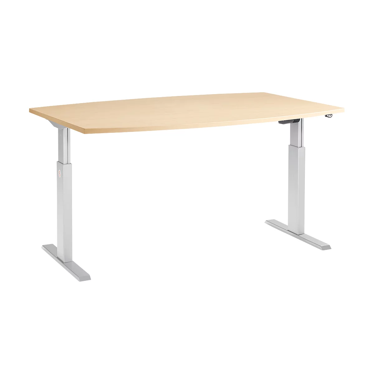 Schäfer Shop Select Mesa de reuniones ERGO-T, pata en T, forma de barca, ajustable en altura eléctr. 1 nivel, An 2000 x Al 725-1195 mm, acabado en arce 