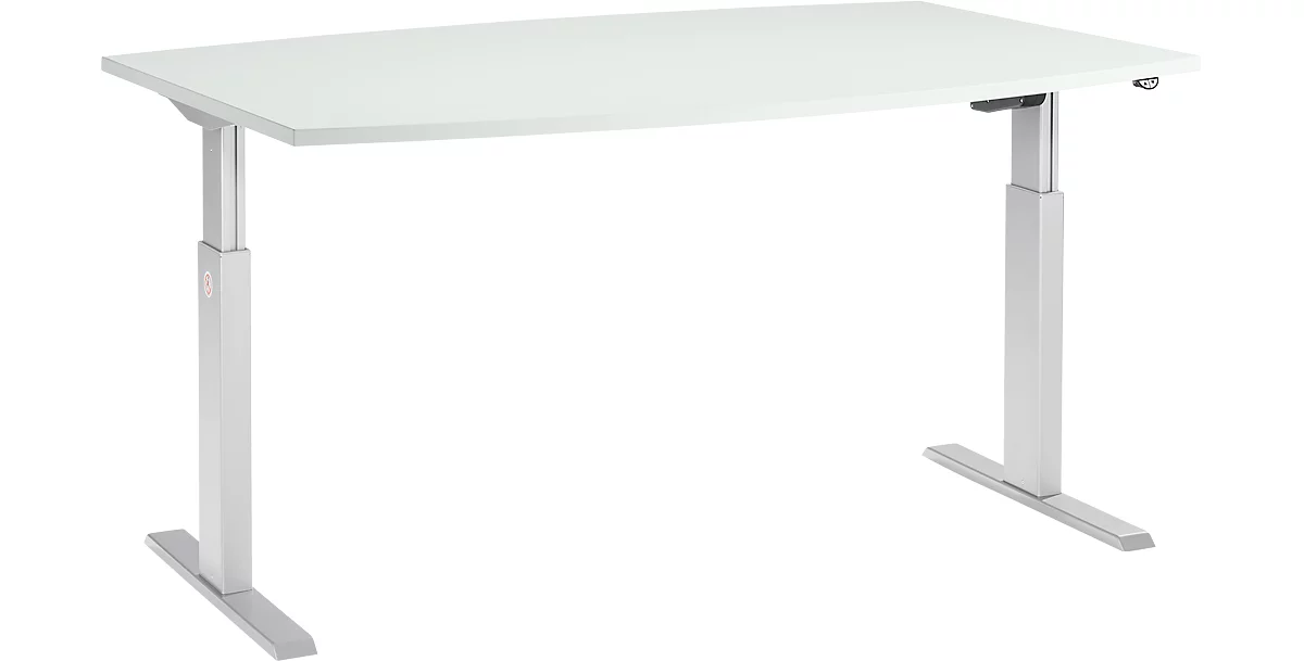 Schäfer Shop Select Mesa de reuniones ERGO-T, pata en T, forma de barca, ajustable en altura eléctr. 1 nivel, An 2000 x Al 725-1195 mm, gris luminoso 