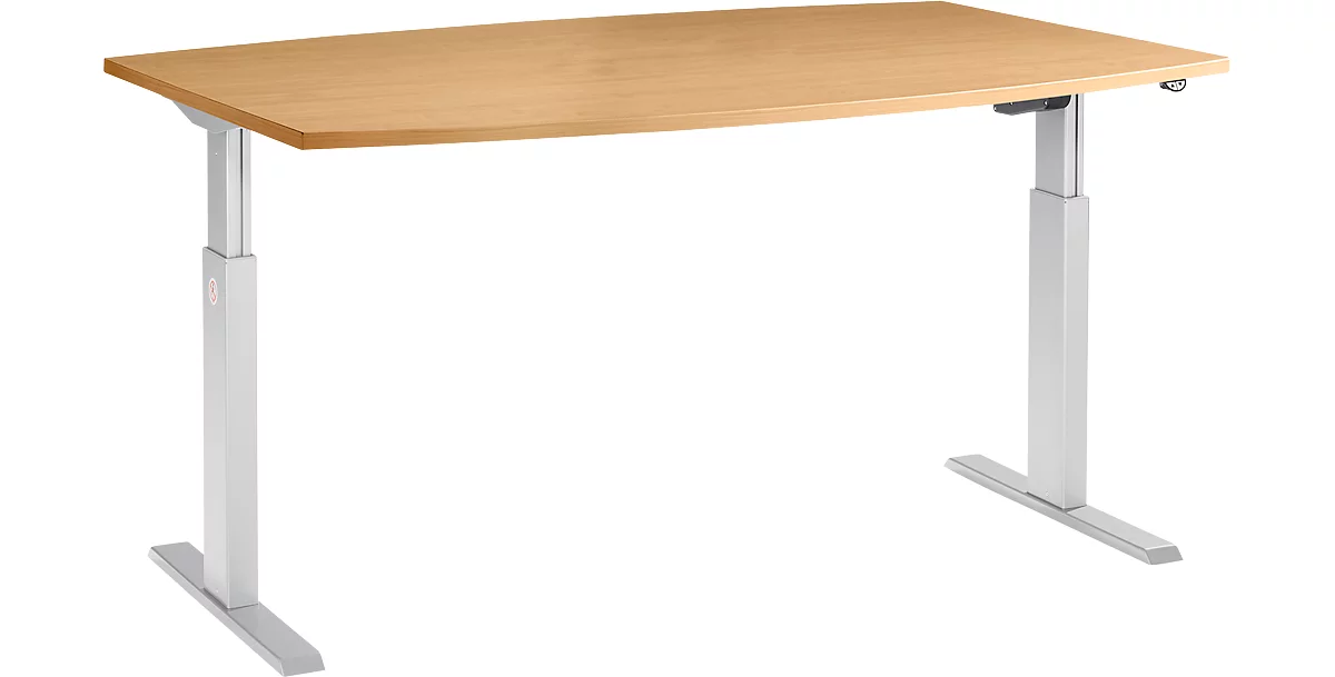 Schäfer Shop Select Mesa de reuniones ERGO-T, pata en T, forma de barca, ajustable en altura eléctr. 1 nivel, An 2000 x Al 725-1195 mm, haya 