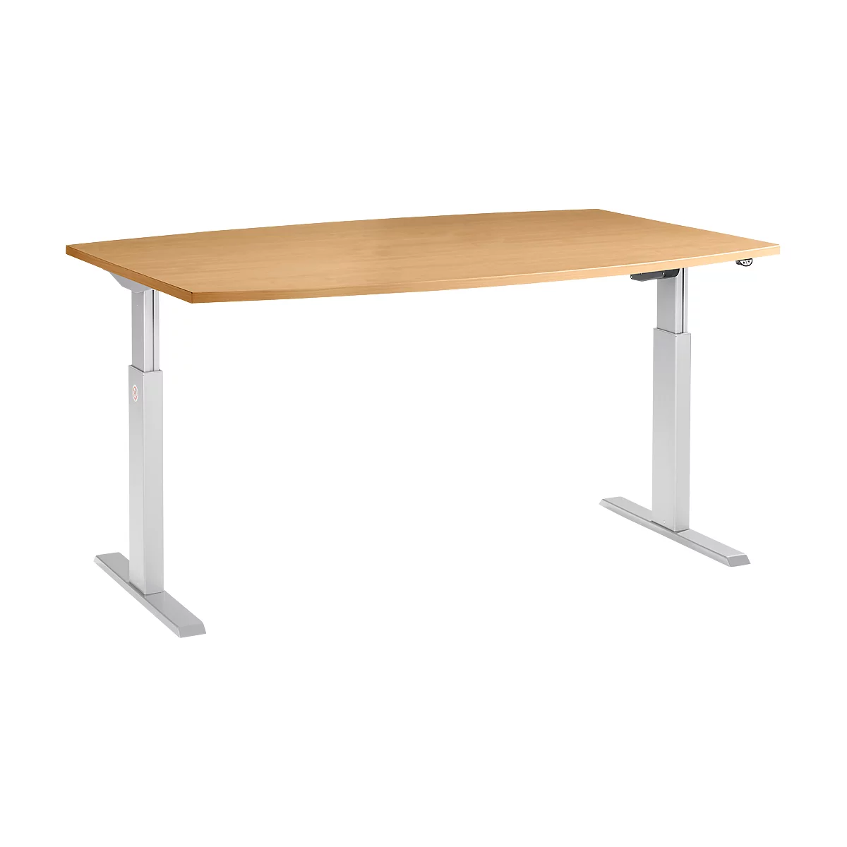 Schäfer Shop Select Mesa de reuniones ERGO-T, pata en T, forma de barca, ajustable en altura eléctr. 1 nivel, An 2000 x Al 725-1195 mm, haya 