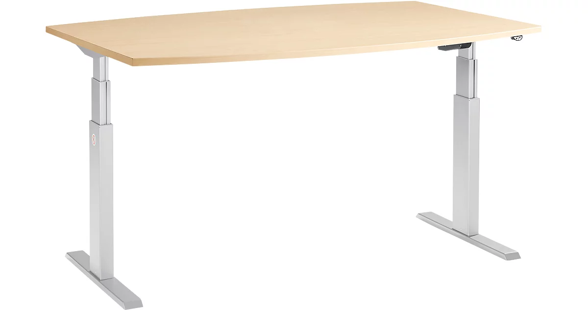 Schäfer Shop Select Mesa de reuniones ERGO-T, pata en T, forma de barca, ajustable en altura eléctr. 2 niveles, An 2000 x Al 645-1305 mm, arce 