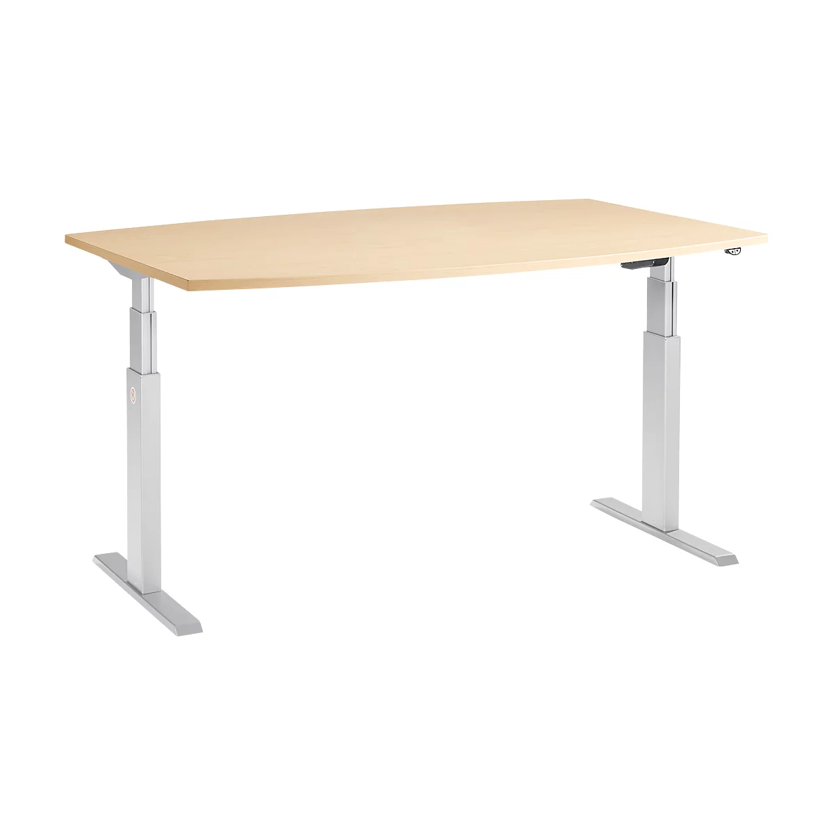 Schäfer Shop Select Mesa de reuniones ERGO-T, pata en T, forma de barca, ajustable en altura eléctr. 2 niveles, An 2000 x Al 645-1305 mm, arce 