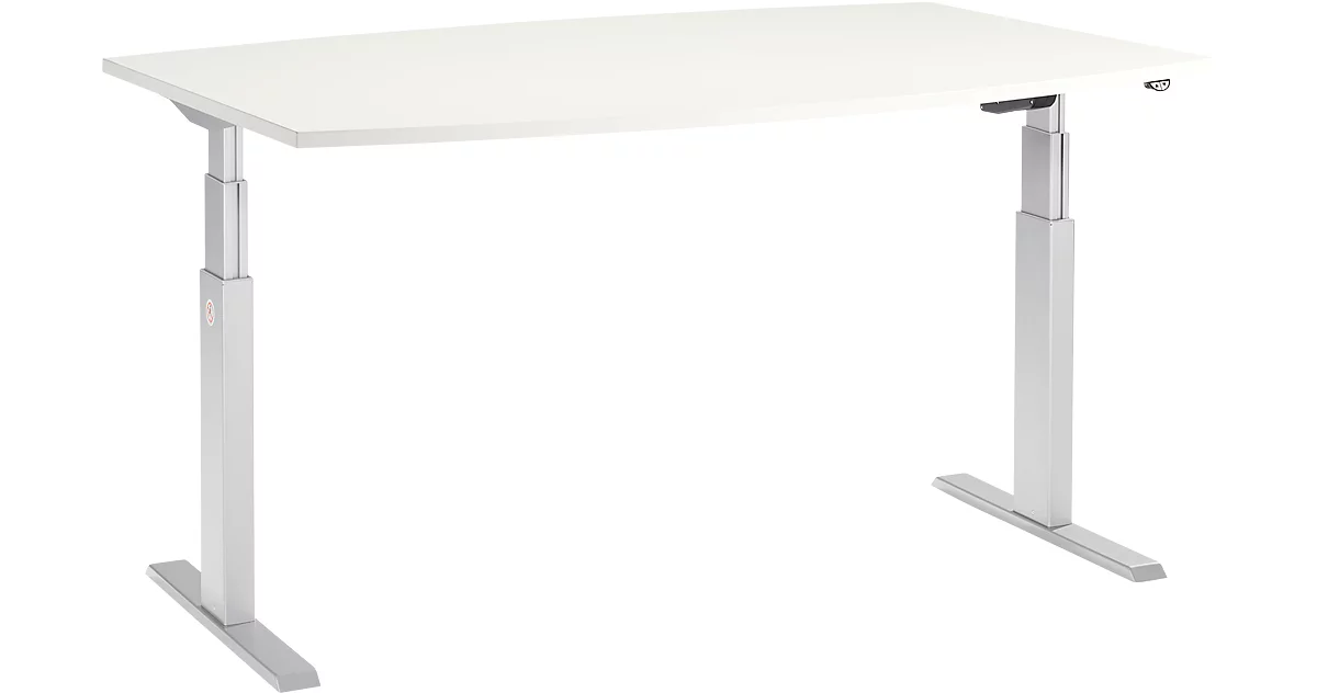 Schäfer Shop Select Mesa de reuniones ERGO-T, pata en T, forma de barca, ajustable en altura eléctr. 2 niveles, An 2000 x Al 645-1305 mm, blanco 