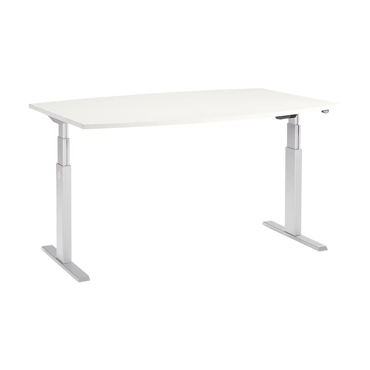 Schäfer Shop Select Mesa de reuniones ERGO-T, pata en T, forma de barca, ajustable en altura eléctr. 2 niveles, An 2000 x Al 645-1305 mm, blanco 