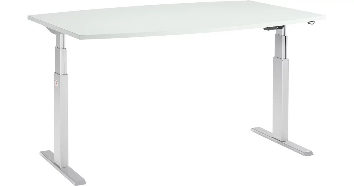 Schäfer Shop Select Mesa de reuniones ERGO-T, pata en T, forma de barca, ajustable en altura eléctr. 2 niveles, An 2000 x Al 645-1305 mm, gris luminoso 