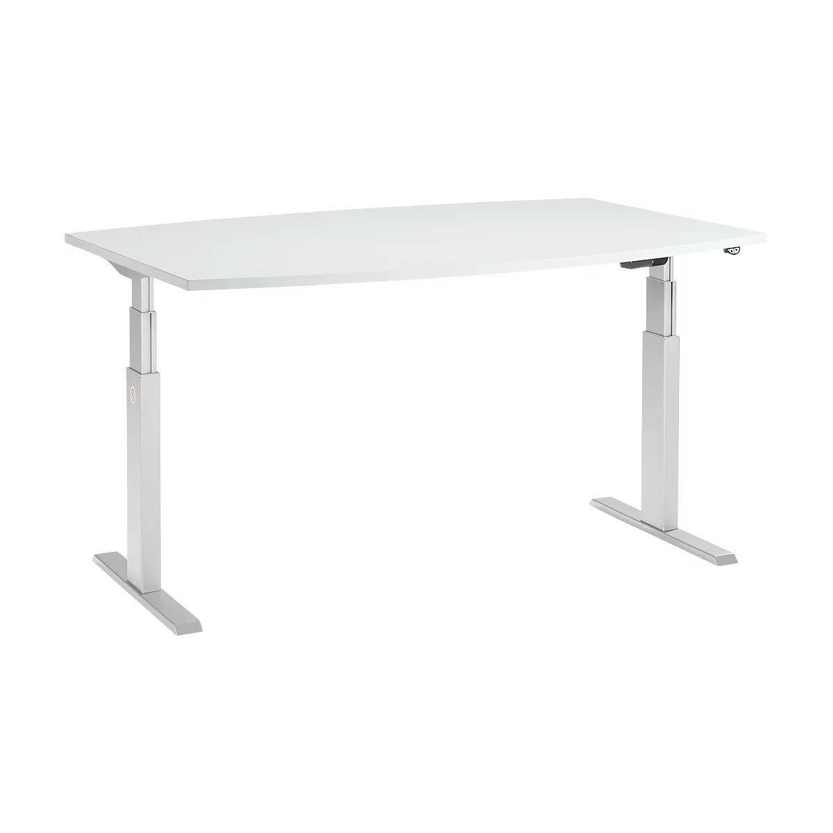 Schäfer Shop Select Mesa de reuniones ERGO-T, pata en T, forma de barca, ajustable en altura eléctr. 2 niveles, An 2000 x Al 645-1305 mm, gris luminoso 