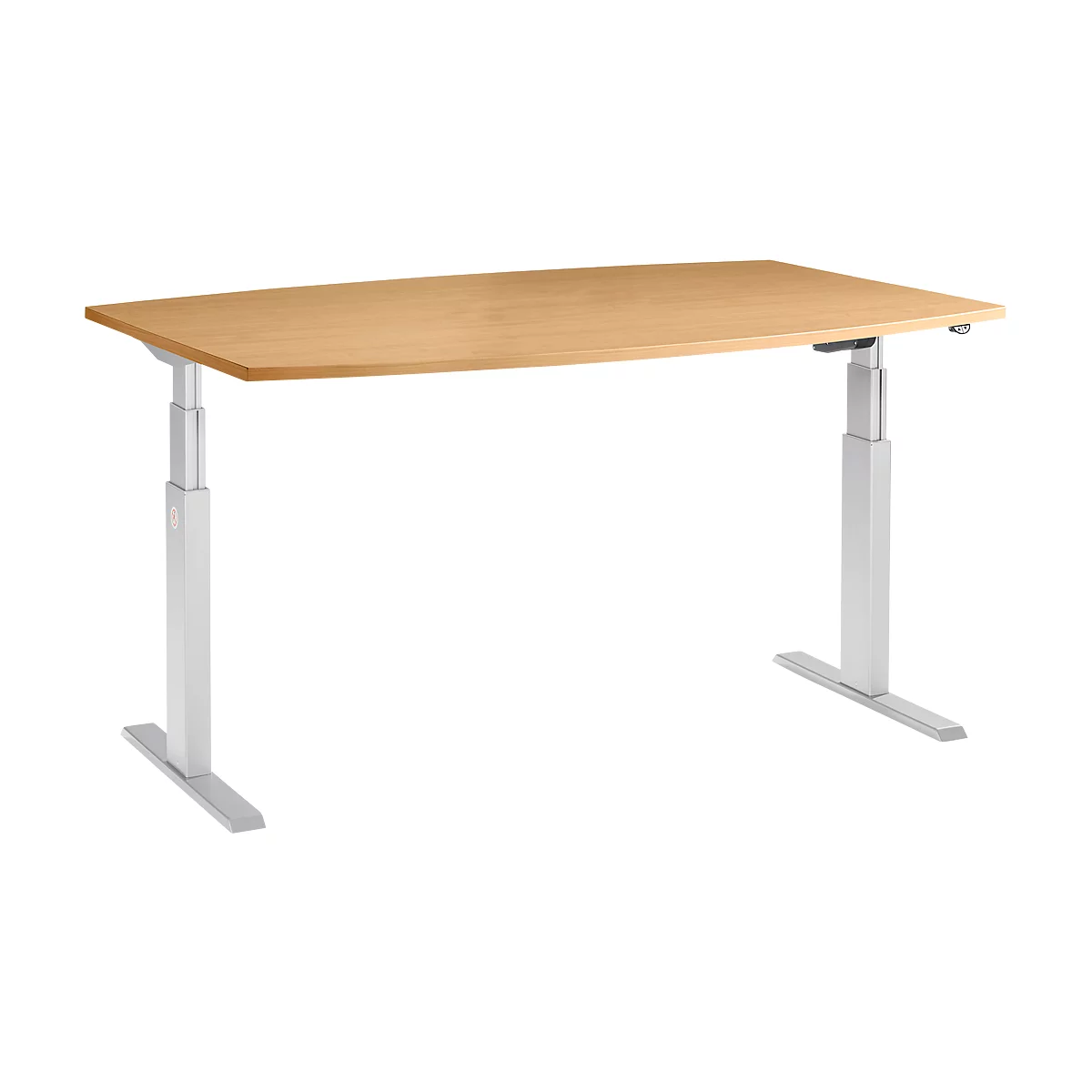 Schäfer Shop Select Mesa de reuniones ERGO-T, pata en T, forma de barca, ajustable en altura eléctr. 2 niveles, An 2000 x Al 645-1305 mm, haya 