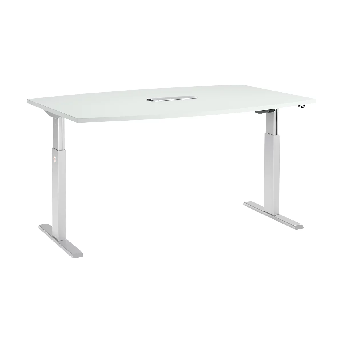 Schäfer Shop Select Mesa de reuniones ERGO-T, pata en T, forma de barca, módulo de conexiones, ajustable en altura eléctr. 1 nivel, An 2000 x Al 718-1188 mm, gris luminoso 