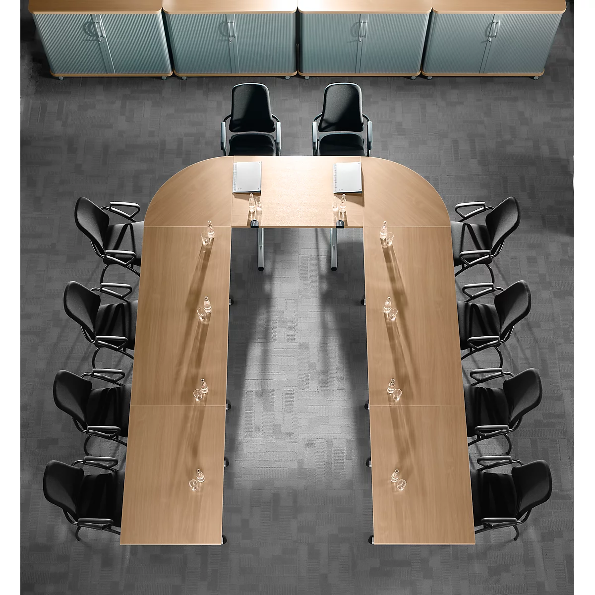 Schäfer Shop Select Mesa de reuniones Planova, cuadrada, 800 x 800 mm, acabado en arce, molduras decorativas burdeos violeta 