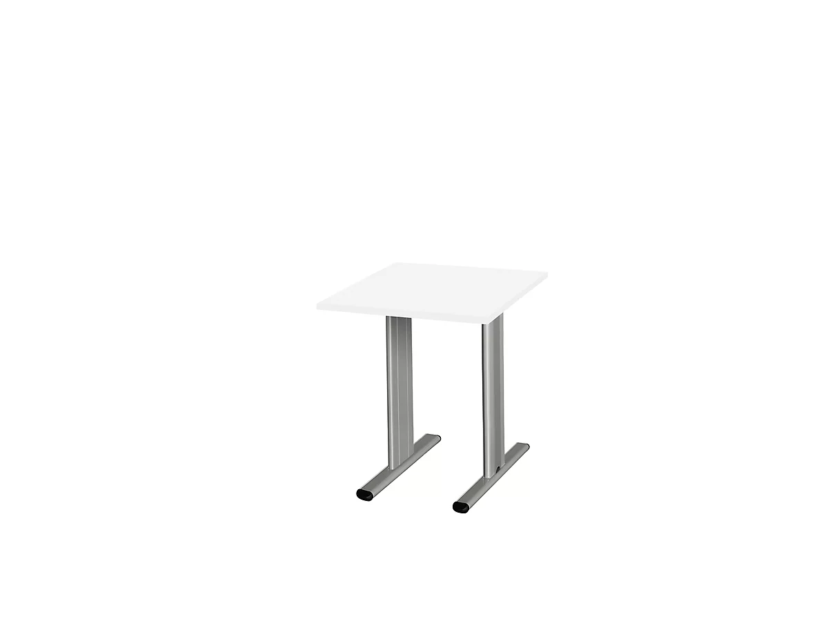 Schäfer Shop Select Mesa de reuniones Planova, cuadrada, 800 x 800 mm, blanco, molduras decorativas aluminio blanco