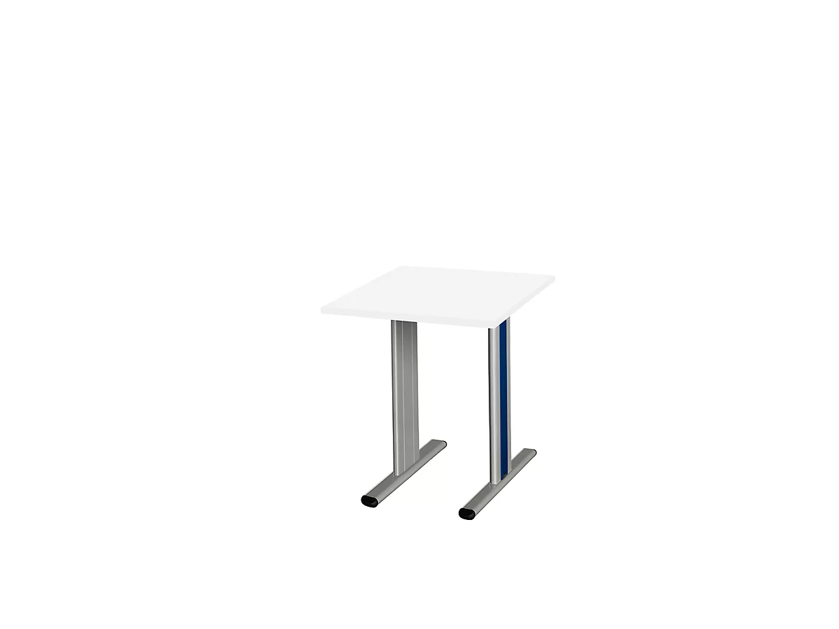 Schäfer Shop Select Mesa de reuniones Planova, cuadrada, 800 x 800 mm, blanco, molduras decorativas azul genciana