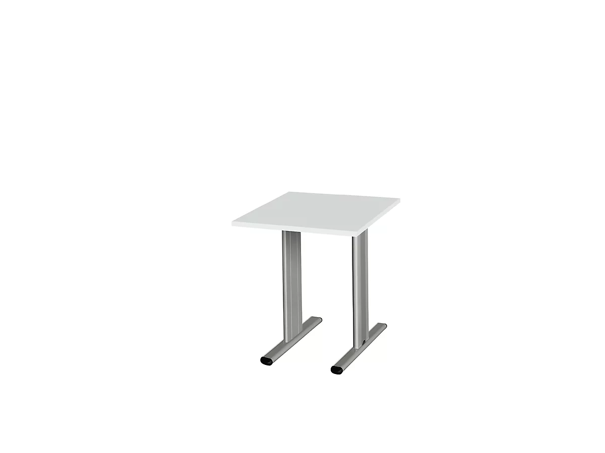 Schäfer Shop Select Mesa de reuniones Planova, cuadrada, 800 x 800 mm, gris luminoso, molduras decorativas aluminio blanco 