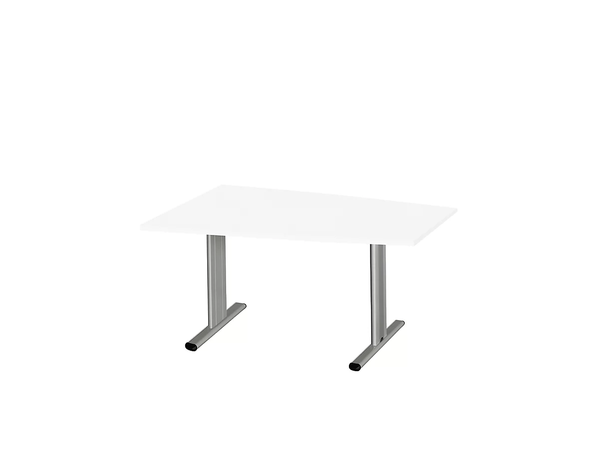 Schäfer Shop Select Mesa de reuniones Planova, forma de tonel, 1400 x 800/1000 mm, blanco, molduras decorativas aluminio blanco