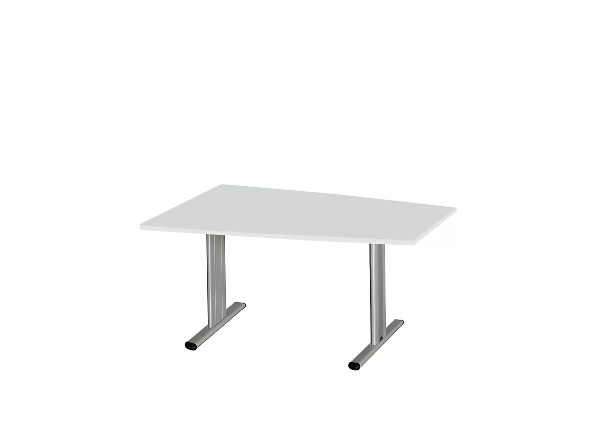 Schäfer Shop Select Mesa de reuniones Planova, forma de tonel, 1400 x 800/1000 mm, gris luminoso, molduras decorativas aluminio blanco 