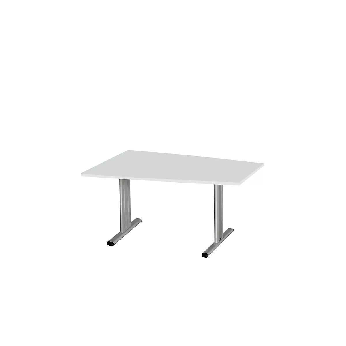 Schäfer Shop Select Mesa de reuniones Planova, forma de tonel, 1400 x 800/1000 mm, gris luminoso, molduras decorativas aluminio blanco 