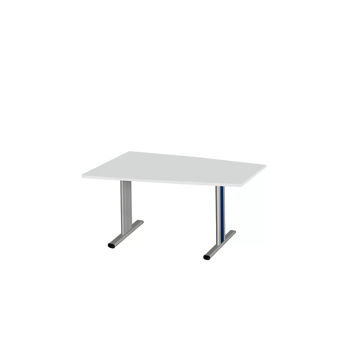 Schäfer Shop Select Mesa de reuniones Planova, forma de tonel, 1400 x 800/1000 mm, gris luminoso, molduras decorativas azul genciana 