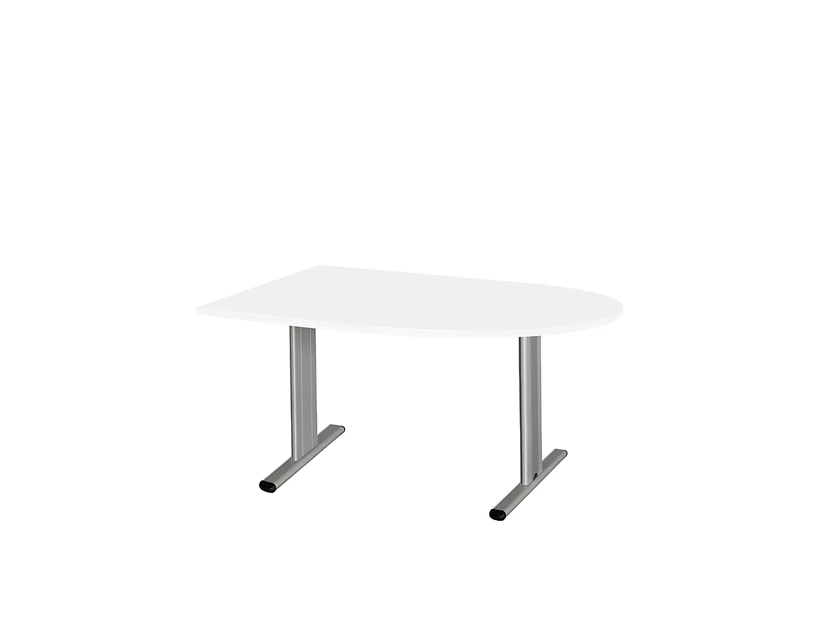 Schäfer Shop Select Mesa de reuniones Planova, forma semicircular, 1400 x 1000 mm, blanco, molduras decorativas aluminio blanco