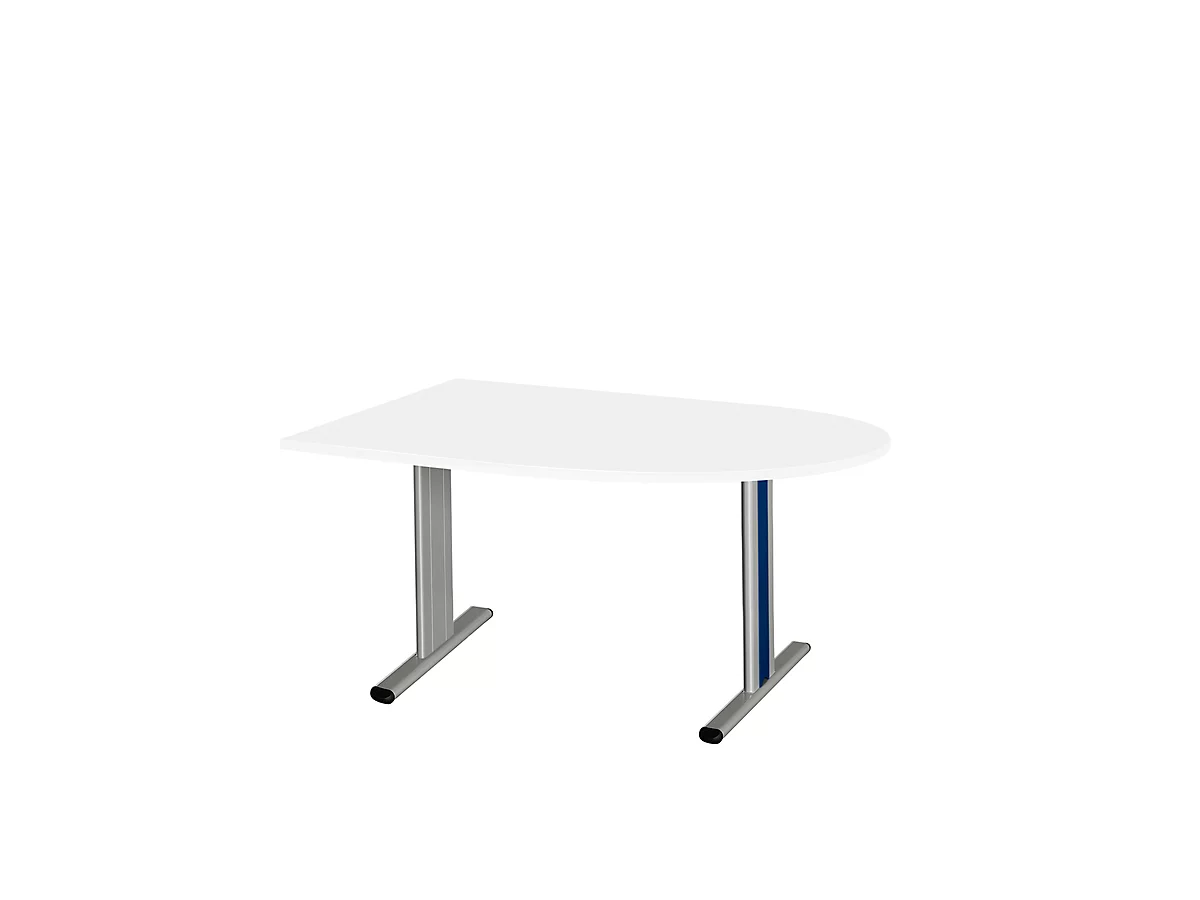 Schäfer Shop Select Mesa de reuniones Planova, forma semicircular, 1400 x 1000 mm, blanco, molduras decorativas azul genciana