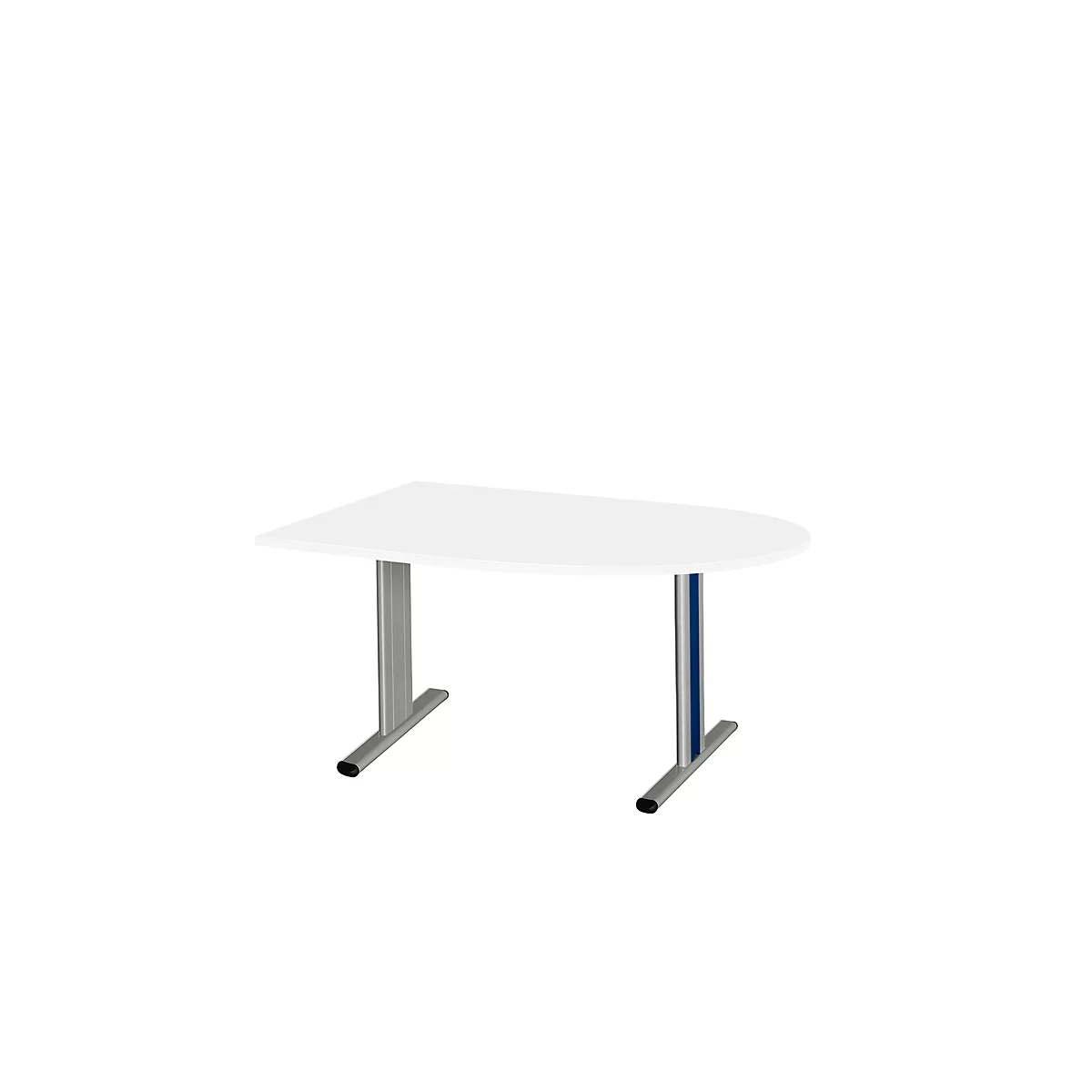 Schäfer Shop Select Mesa de reuniones Planova, forma semicircular, 1400 x 1000 mm, blanco, molduras decorativas azul genciana