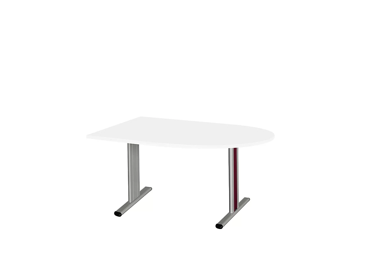Schäfer Shop Select Mesa de reuniones Planova, forma semicircular, 1400 x 1000 mm, blanco, molduras decorativas burdeos violeta