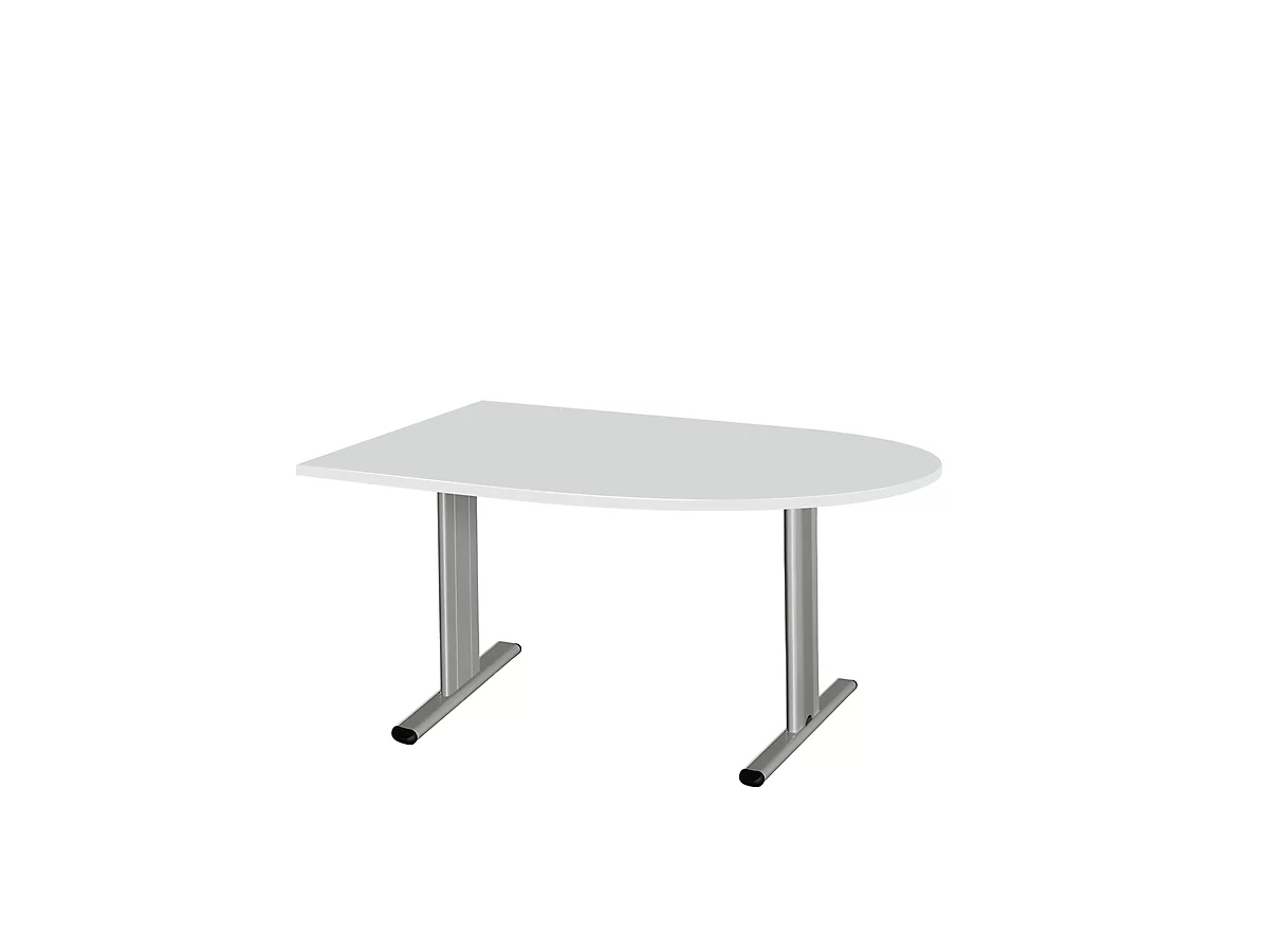 Schäfer Shop Select Mesa de reuniones Planova, forma semicircular, 1400 x 1000 mm, gris luminoso, molduras decorativas aluminio blanco 