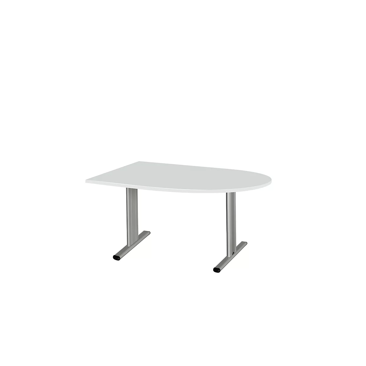 Schäfer Shop Select Mesa de reuniones Planova, forma semicircular, 1400 x 1000 mm, gris luminoso, molduras decorativas aluminio blanco 