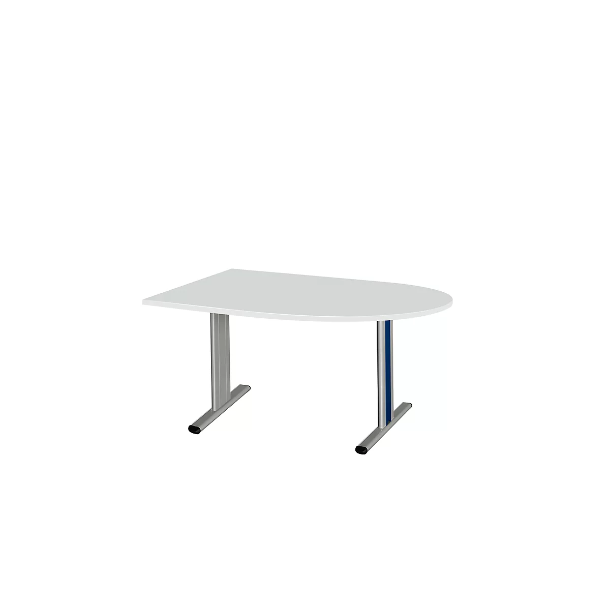 Schäfer Shop Select Mesa de reuniones Planova, forma semicircular, 1400 x 1000 mm, gris luminoso, molduras decorativas azul genciana 