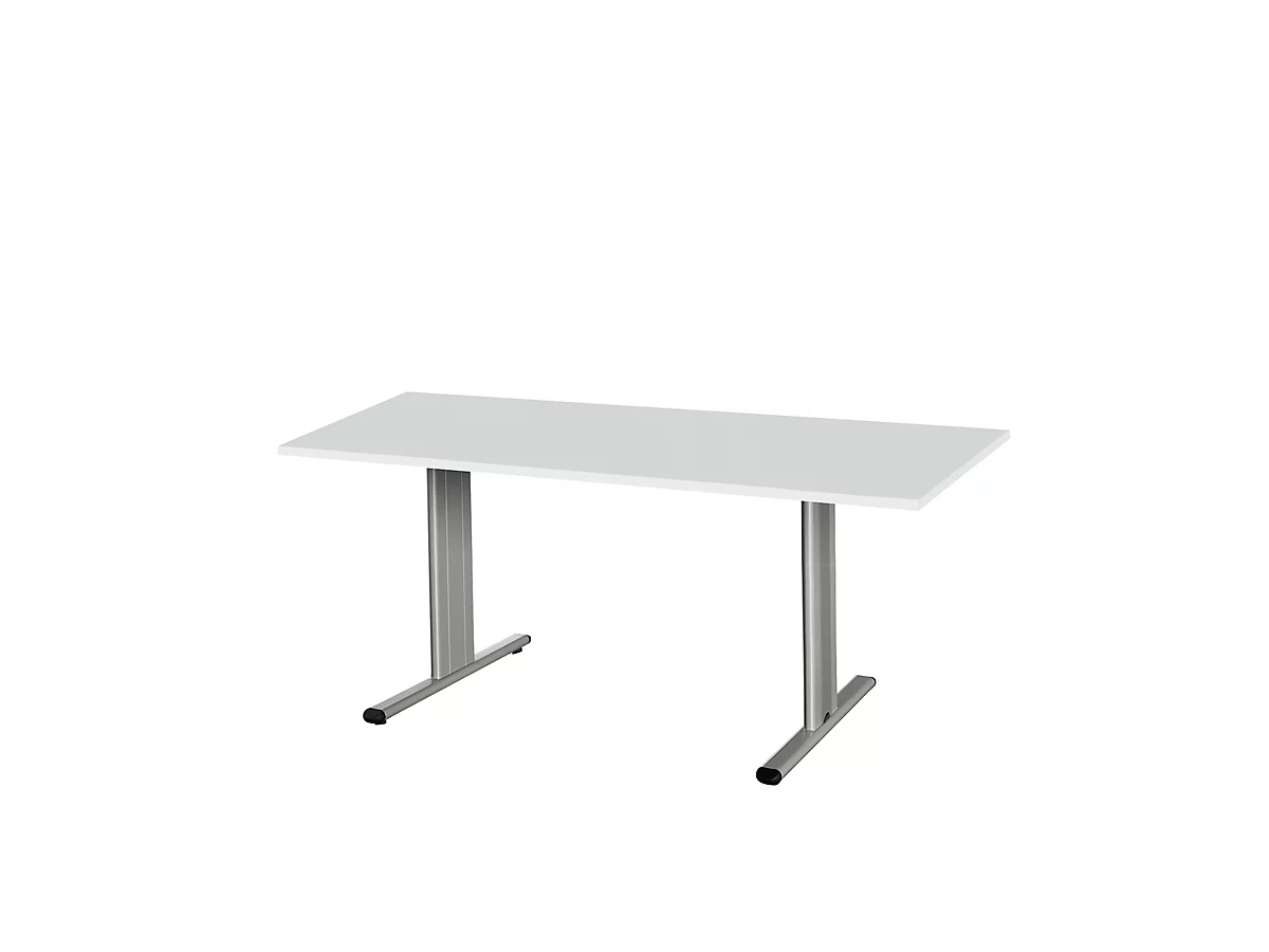 Schäfer Shop Select Mesa de reuniones Planova, rectangular, 1600 x 800 mm, gris luminoso, molduras decorativas aluminio blanco 