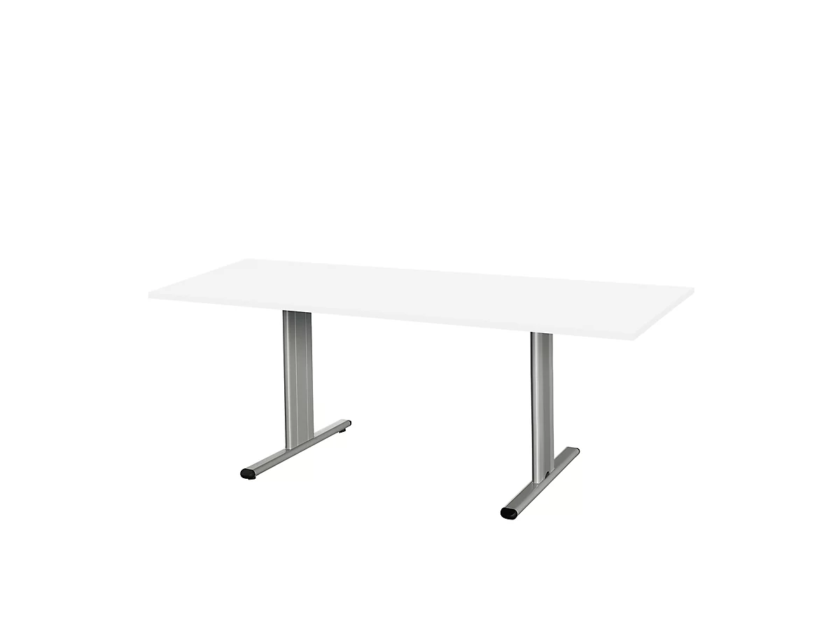 Schäfer Shop Select Mesa de reuniones Planova, rectangular, 1800 x 800 mm, blanco, molduras decorativas aluminio blanco