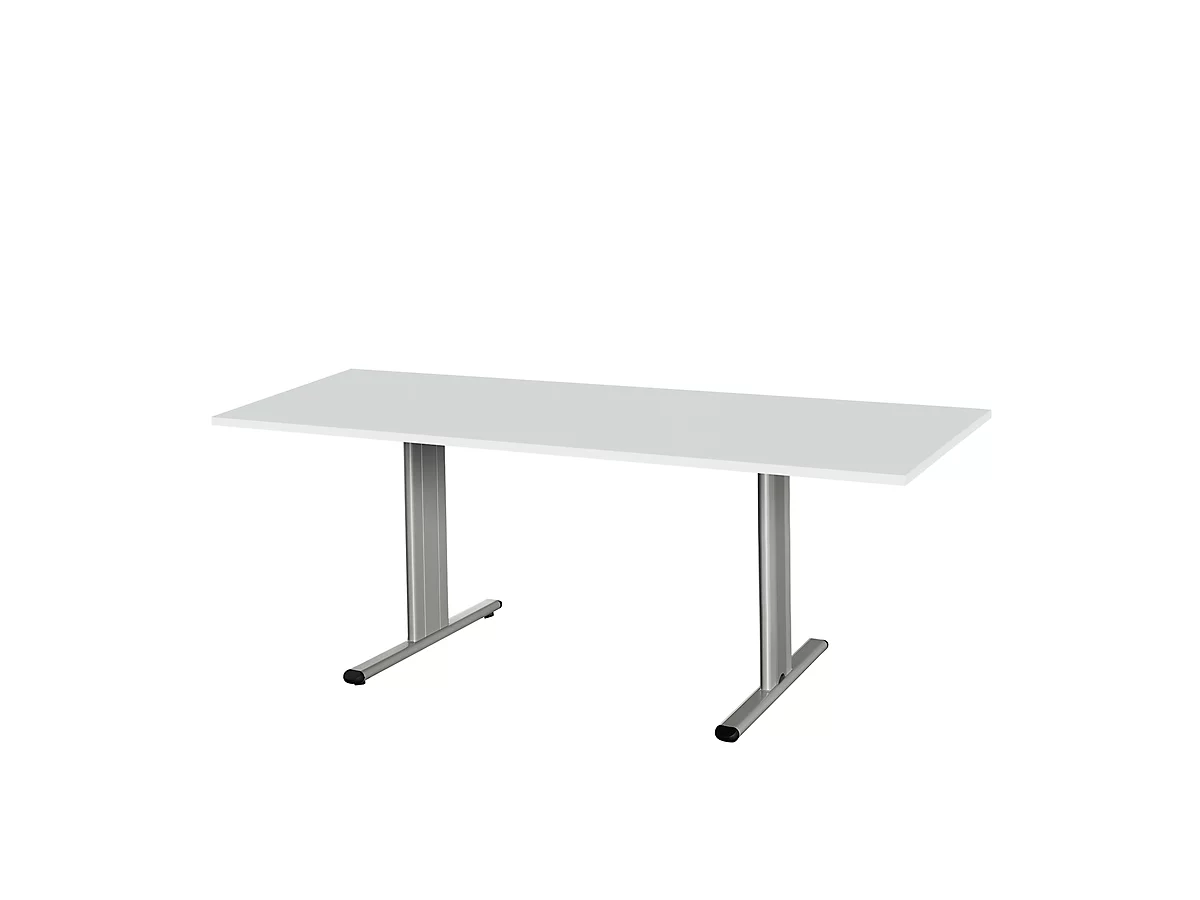 Schäfer Shop Select Mesa de reuniones Planova, rectangular, 1800 x 800 mm, gris luminoso, molduras decorativas aluminio blanco 