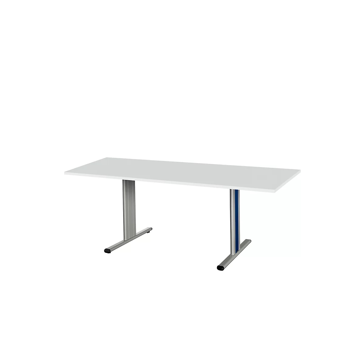 Schäfer Shop Select Mesa de reuniones Planova, rectangular, 1800 x 800 mm, gris luminoso, molduras decorativas azul genciana 