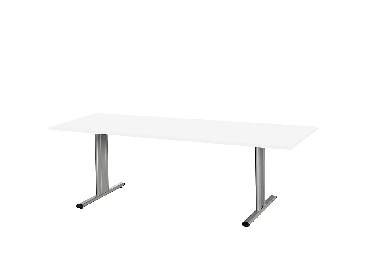 Schäfer Shop Select Mesa de reuniones Planova, rectangular, 2000 x 800 mm, blanco, molduras decorativas aluminio blanco