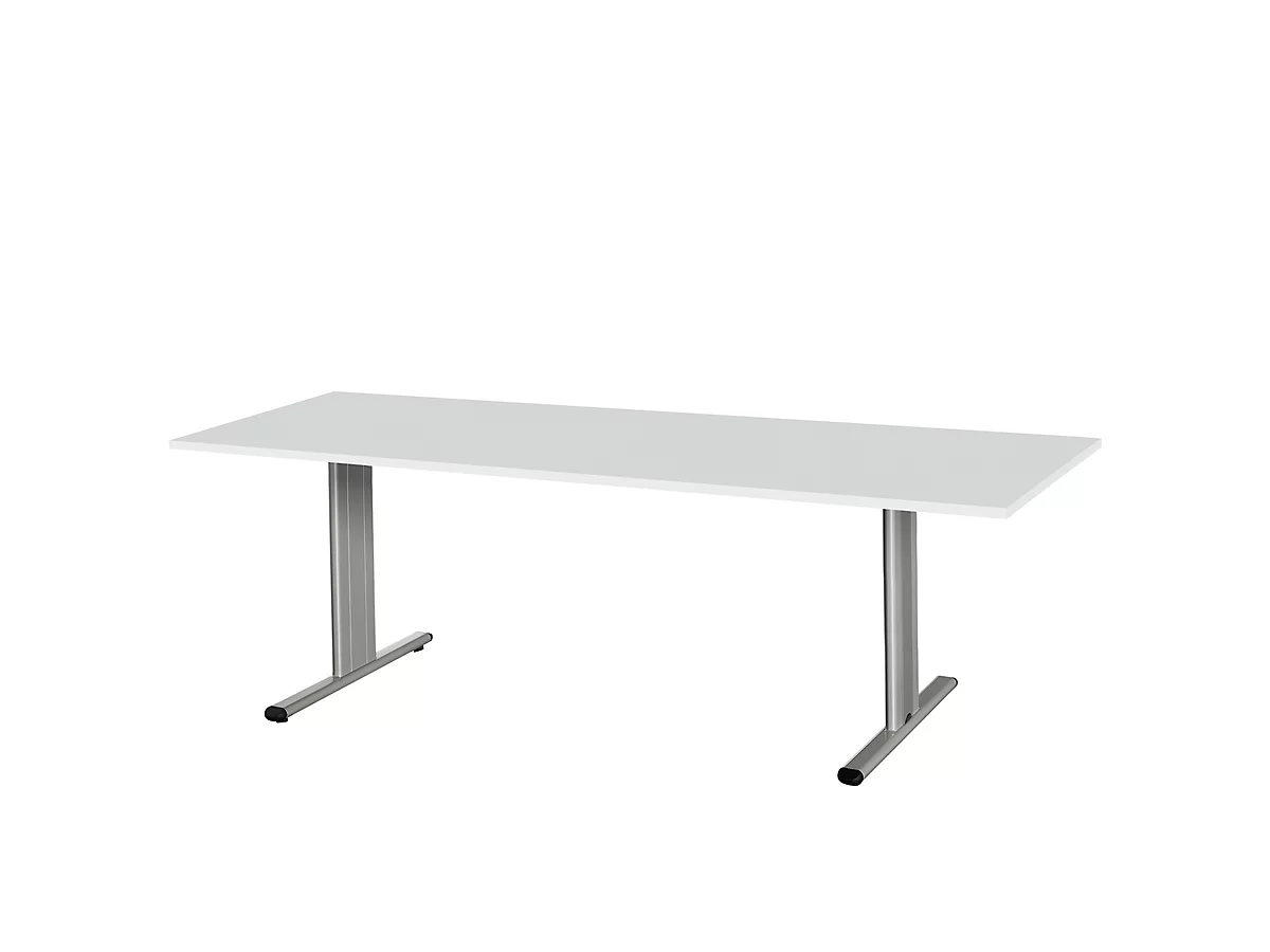 Schäfer Shop Select Mesa de reuniones Planova, rectangular, 2000 x 800 mm, gris luminoso, molduras decorativas aluminio blanco 