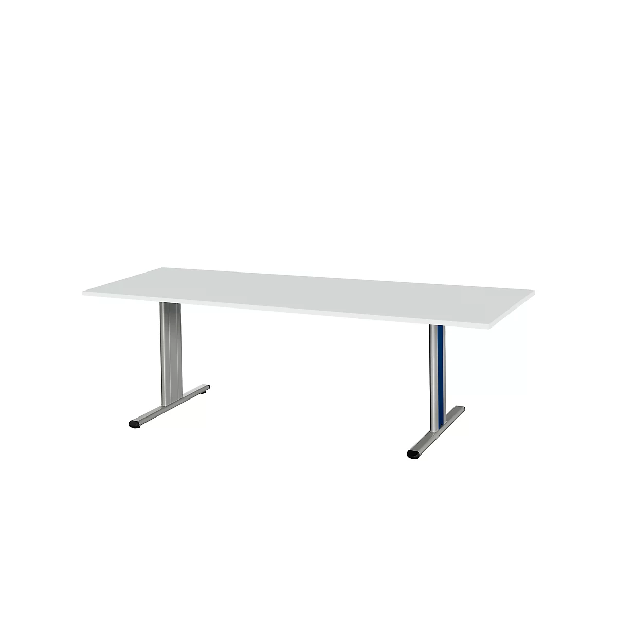 Schäfer Shop Select Mesa de reuniones Planova, rectangular, 2000 x 800 mm, gris luminoso, molduras decorativas azul genciana 