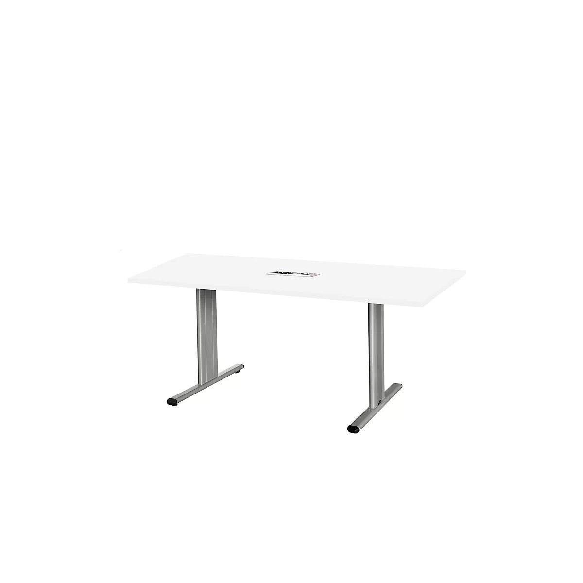 Schäfer Shop Select Mesa de reuniones Planova, rectangular incl. módulo de conexiones, 1600 x 800 mm, blanco, molduras decorativas aluminio blanco