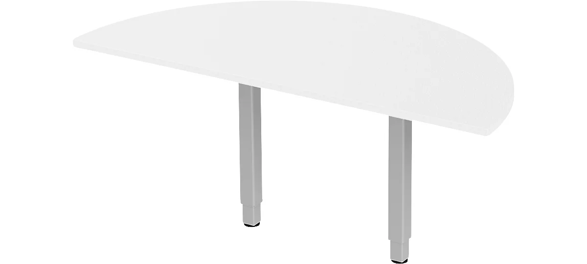 Schäfer Shop Select mesa extensible PLANOVA ERGOSTYLE, 1/2 círculo, aluminio blanco/blanco 