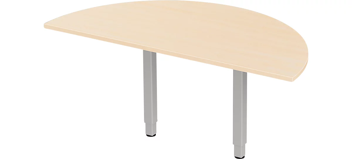 Schäfer Shop Select mesa extensible PLANOVA ERGOSTYLE, 1/2 círculo, decoración arce/aluminio blanco 