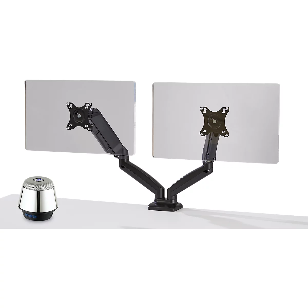 Schäfer Shop Select monitorarm MX8-124, voor 2 beeldschermen tot 24 inch + Bluetooth luidspreker Chroom