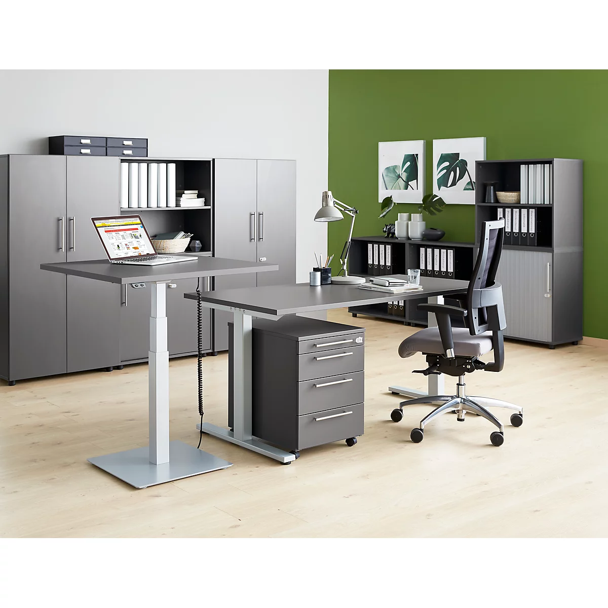Schäfer Shop Select Monokolom-bijzettafel Start Off, elektrisch in hoogte verstelbaar, B 800 x D 800 mm, grafiet 
