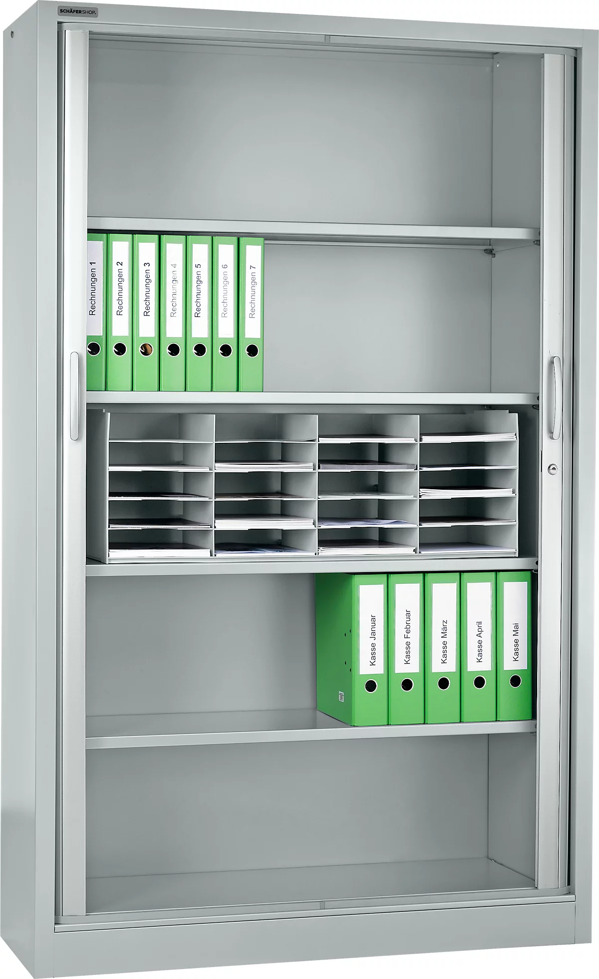 Schäfer Shop Select MS iCONOMY armario de persiana, acero, 5 alturas de archivo, An 1200 x P 400 x Al 1935 mm, aluminio blanco RAL 9006