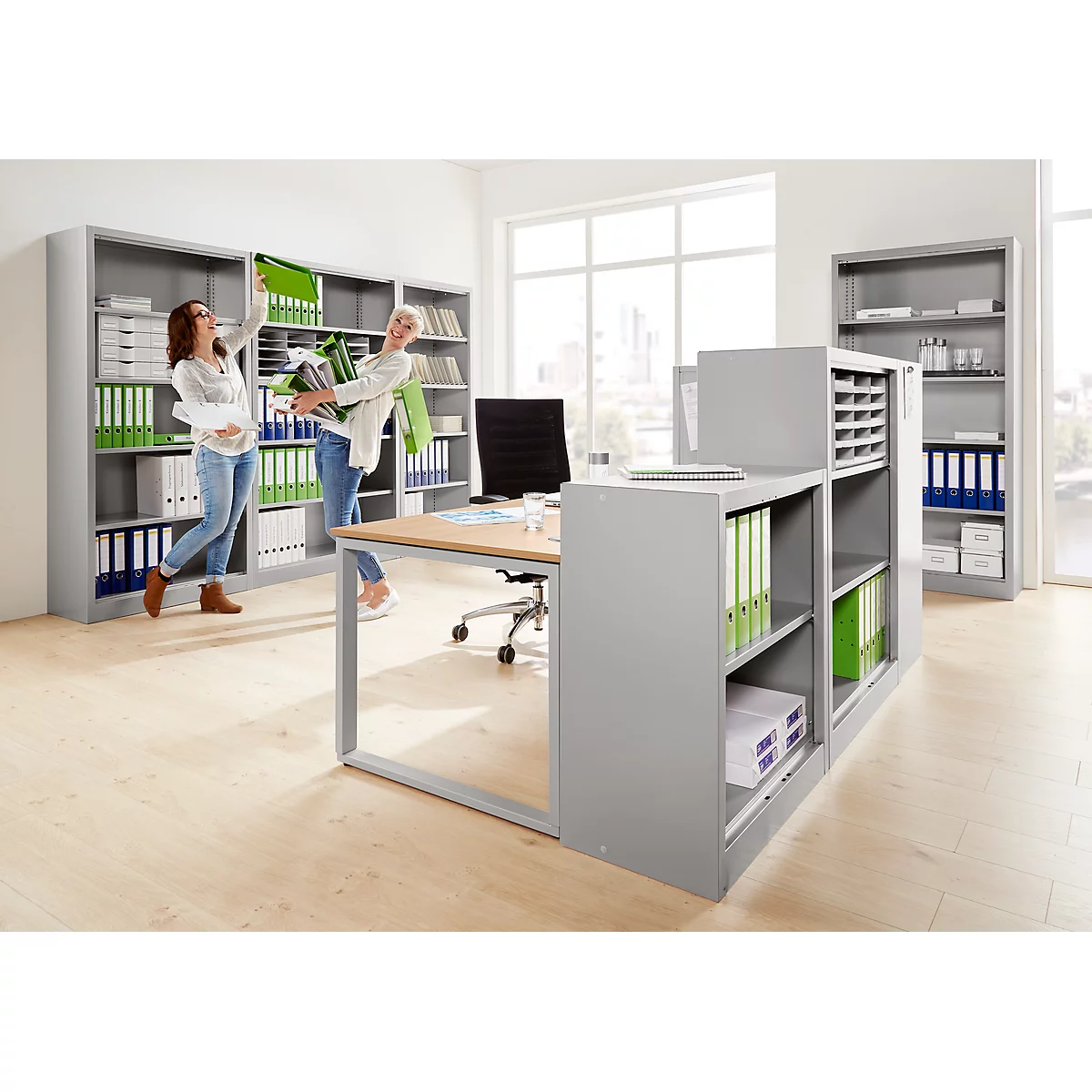 Schäfer Shop Select MS iCONOMY stalen boekenkast, 3 OH, B 800 x D 400 x H 1215 mm, lichtgrijs RAL 7035