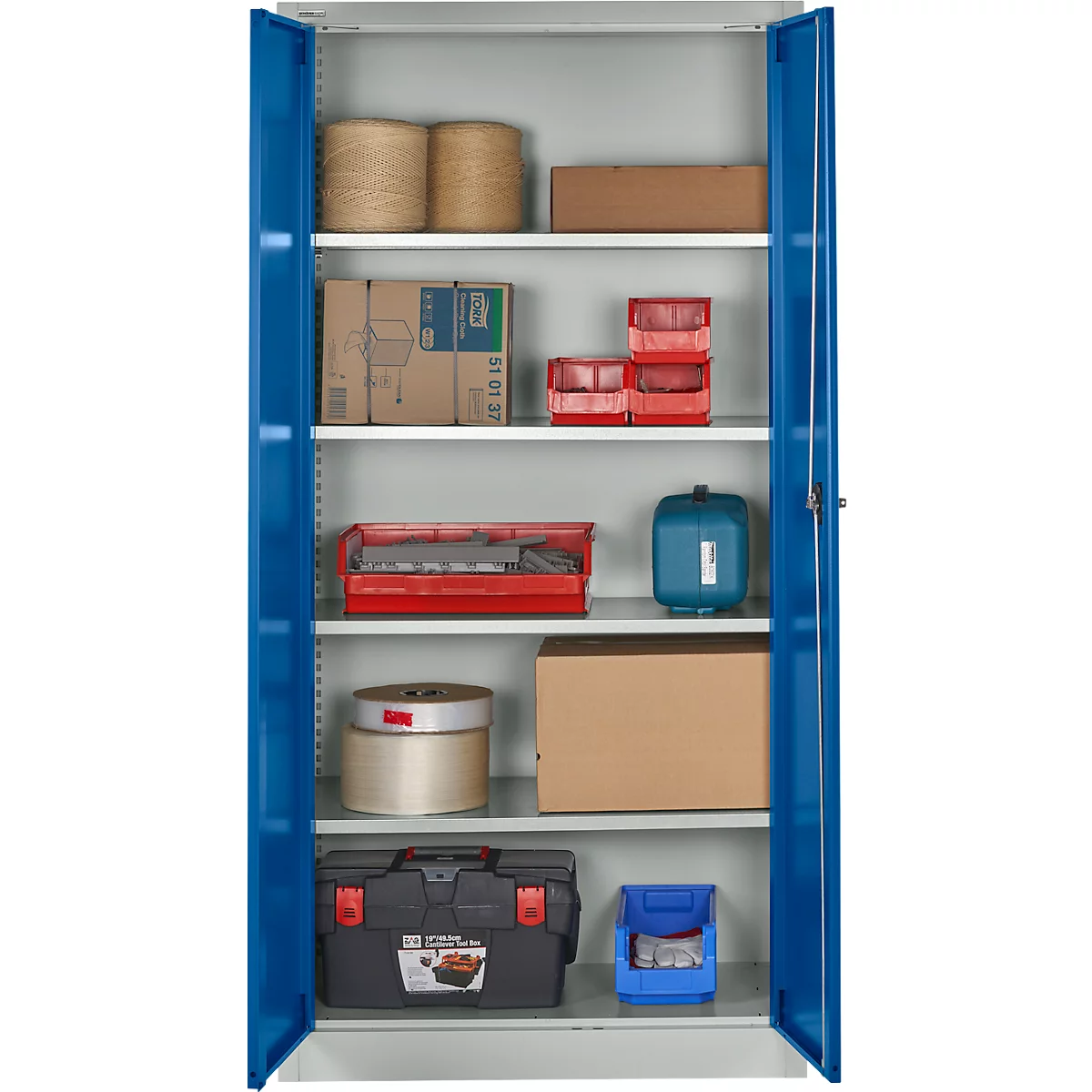 Schäfer Shop Select MSI 2509 opbergkast, 5 OH, 4 tussenlegborden, cilinderslot, B 950 x D 500 x H 1935 mm, lichtgrijs RAL 7035/gentiaan blauw RAL 5010