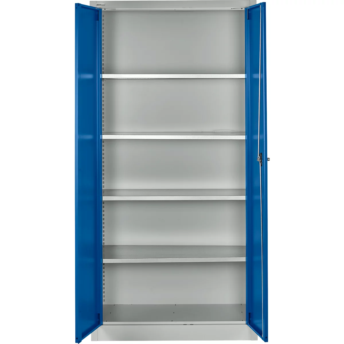 Schäfer Shop Select MSI 2509 opbergkast, 5 OH, 4 tussenlegborden, cilinderslot, B 950 x D 500 x H 1935 mm, lichtgrijs RAL 7035/gentiaan blauw RAL 5010