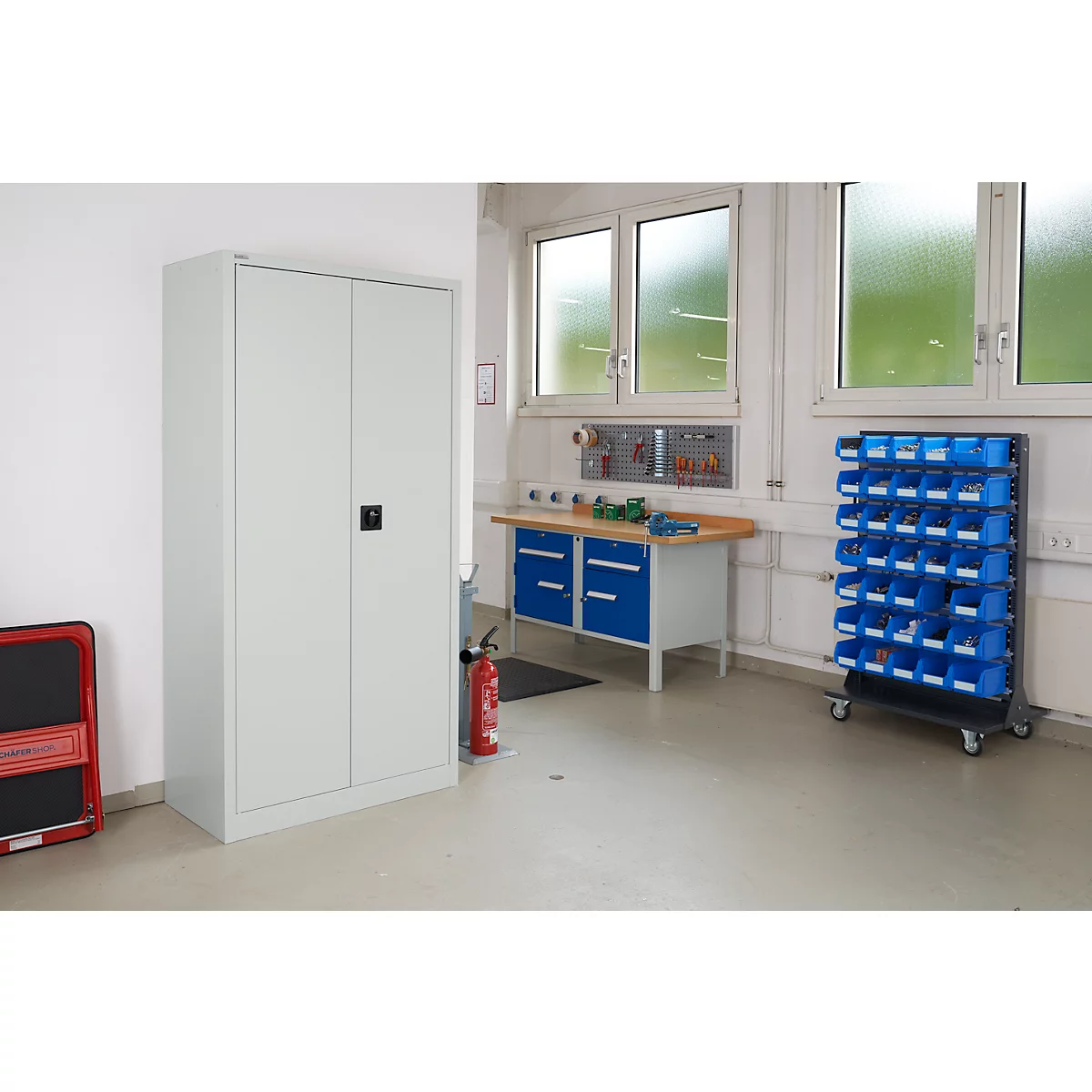 Schäfer Shop Select MSI 2509 opbergkast, 5 OH, 4 tussenlegborden, cilinderslot, B 950 x D 500 x H 1935 mm, lichtgrijs RAL 7035/lichtgrijs RAL 7035