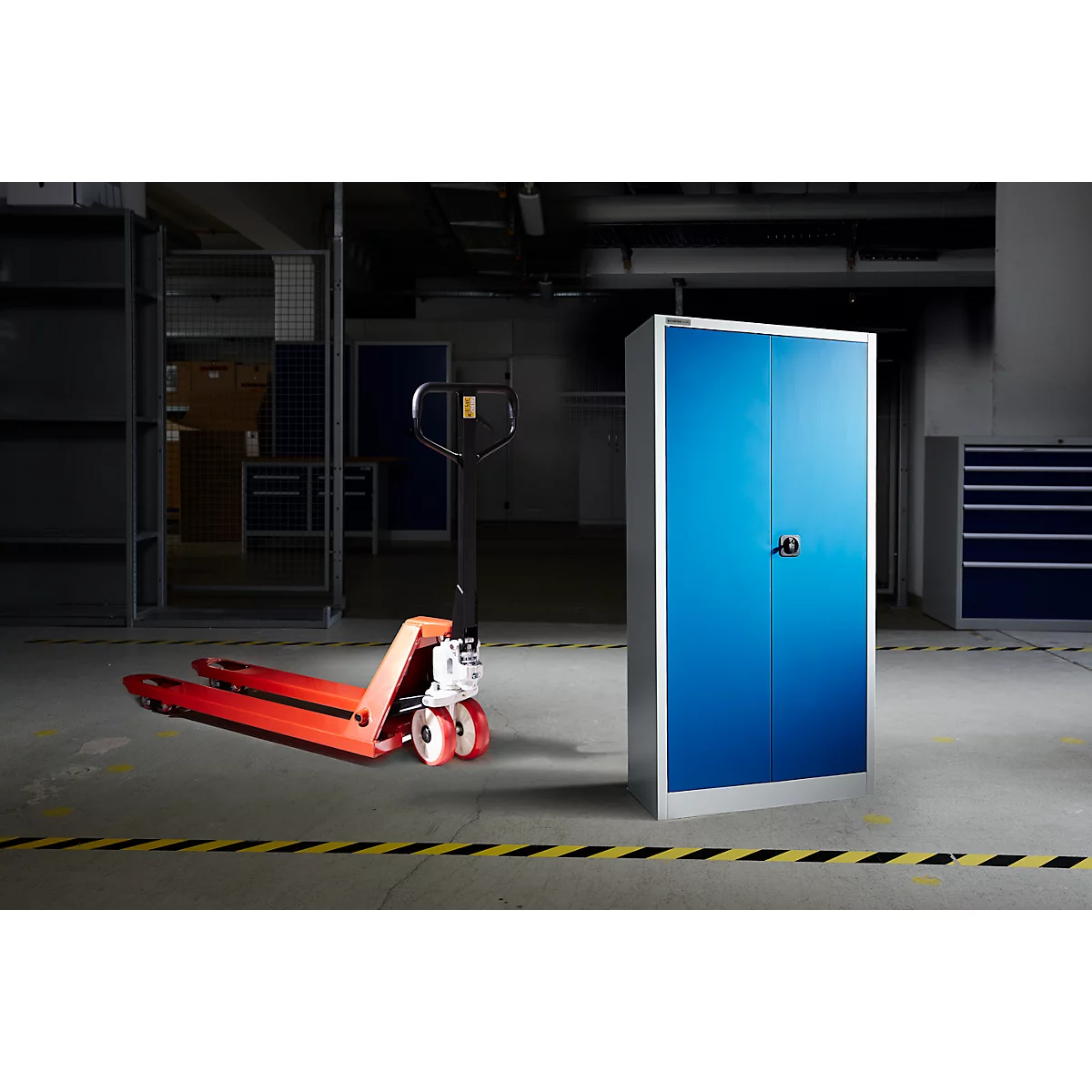 Schäfer Shop Select MSI 2512 opbergkast, 5 ordnerhoogtes, 4 tussenlegborden, cilinderslot, B 1200 x D 500 x H 1935 mm, lichtgrijs/enzisch blauw