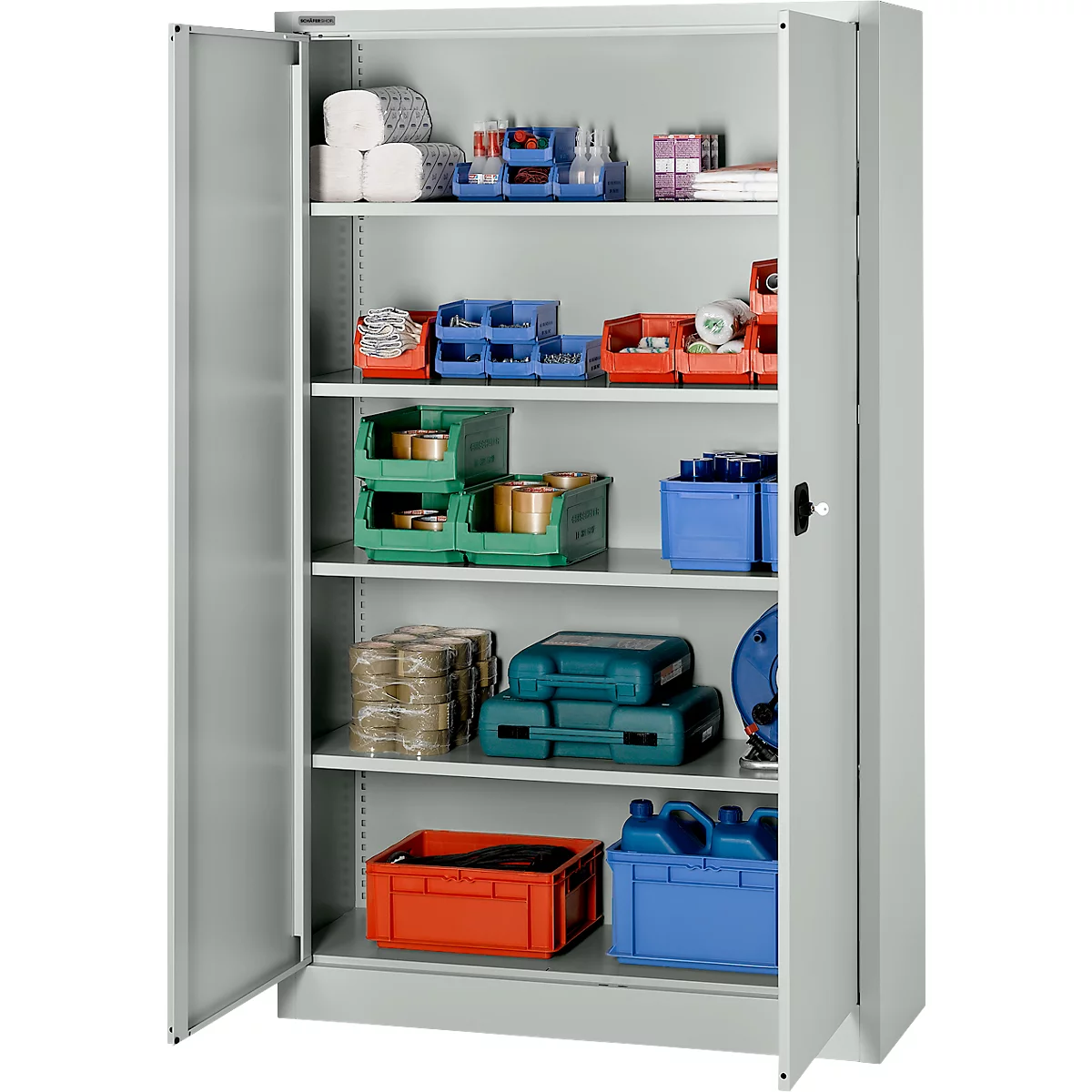 Schäfer Shop Select MSI 2512 opbergkast, 5 ordnerhoogtes, 4 tussenlegborden, cilinderslot, B 1200 x D 500 x H 1935 mm, lichtgrijs
