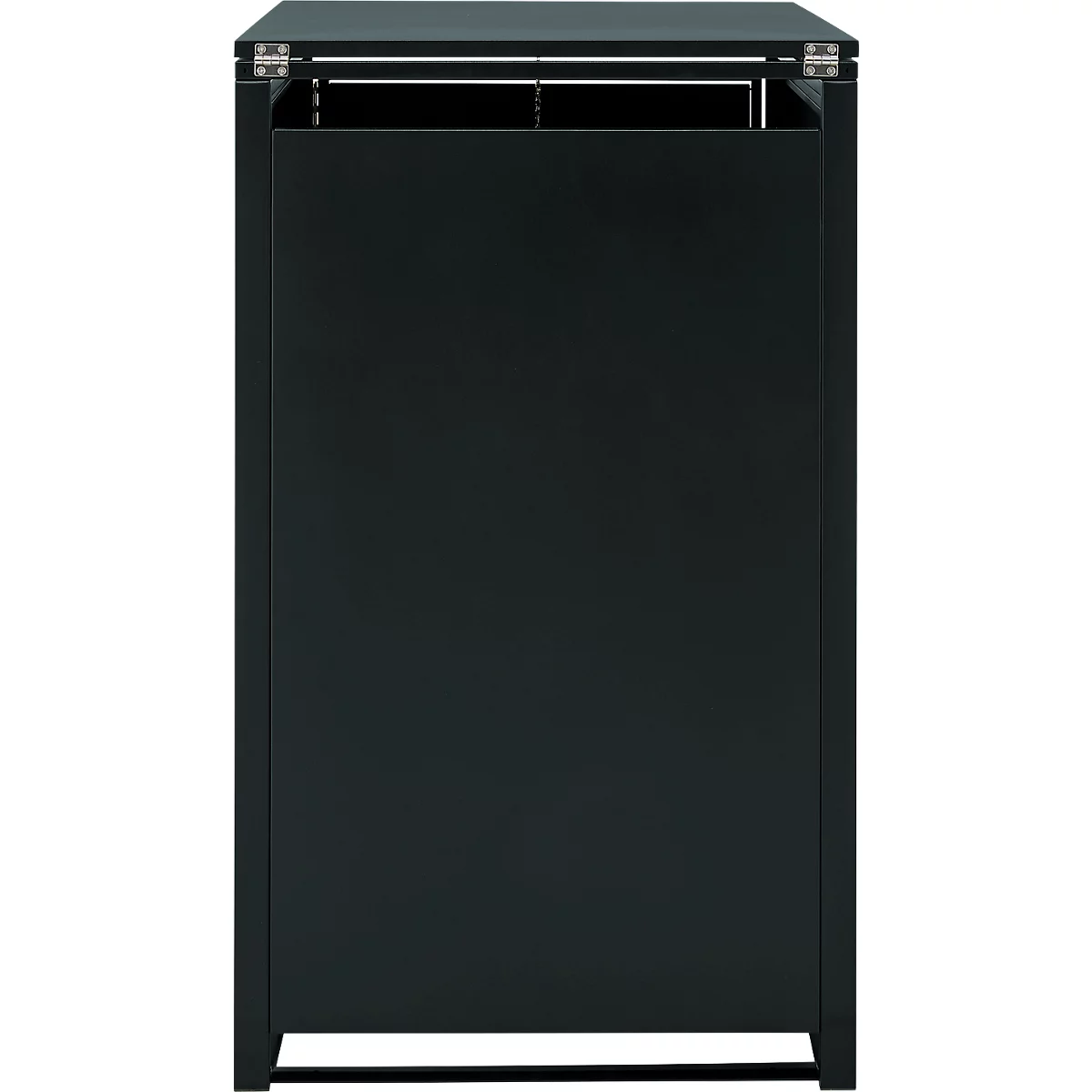 Schwarzer, rechteckiger Mülltrenner mit schlichtem Design vor neutralem Hintergrund.