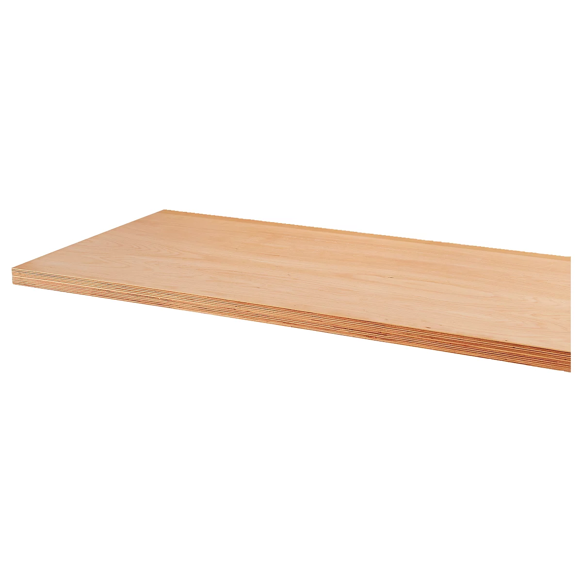 Nahaufnahme eines Holzbretts in hellem Braun mit feiner Maserung.