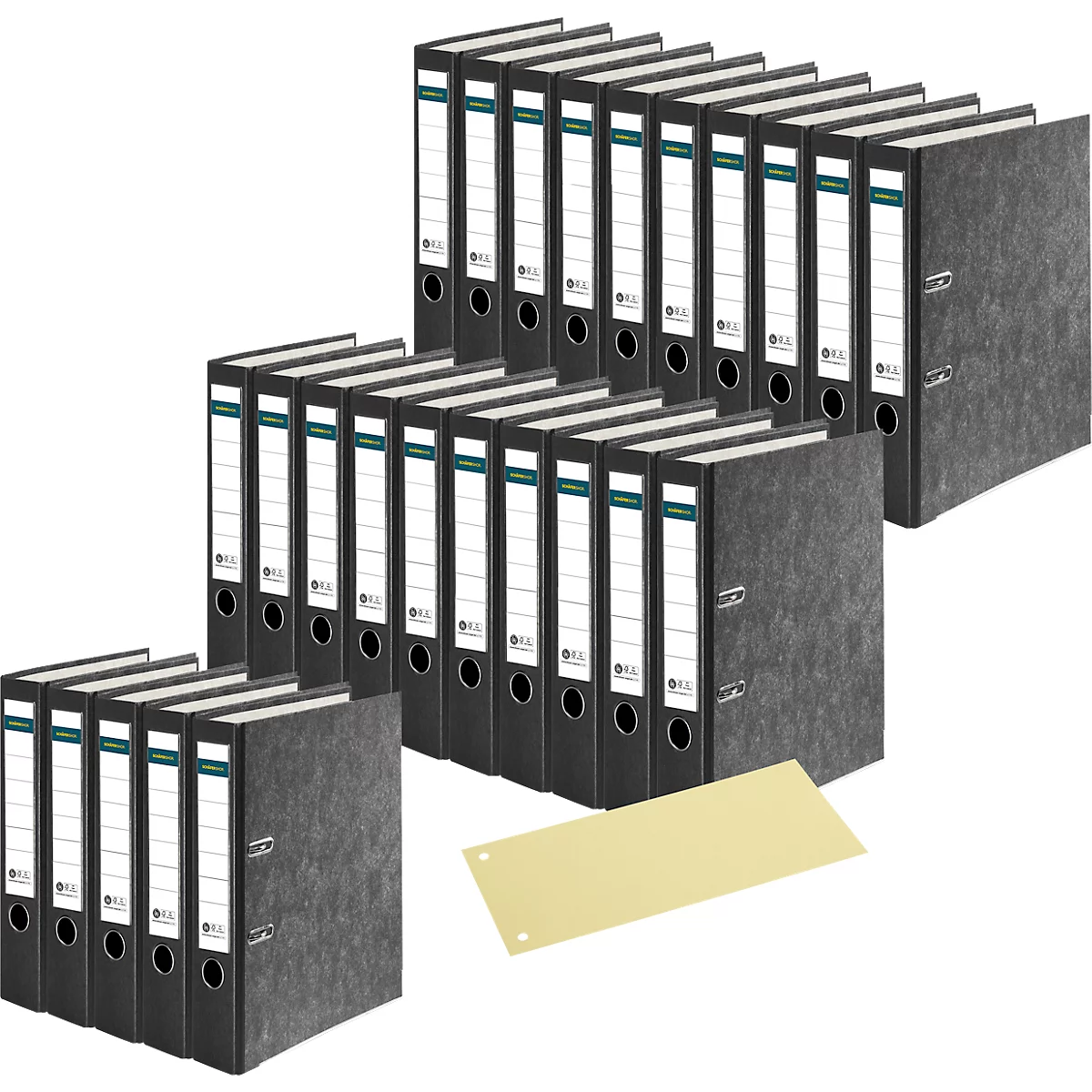Schäfer Shop Select Ordner, DIN A4, 50 mm, 20 Stück, schwarz + GRATIS Trennstreifen, gelb, 100 Stück