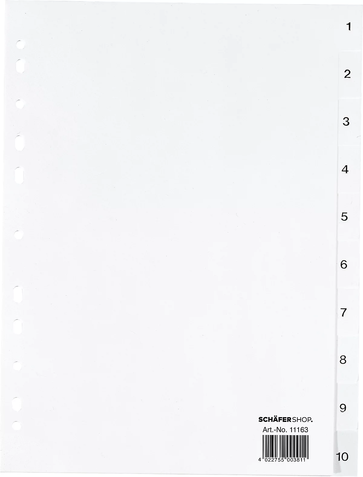 Schäfer Shop Select Ordnerregister, für DIN A4, numerisch, 10 Fächer, Polypropylen, weiß